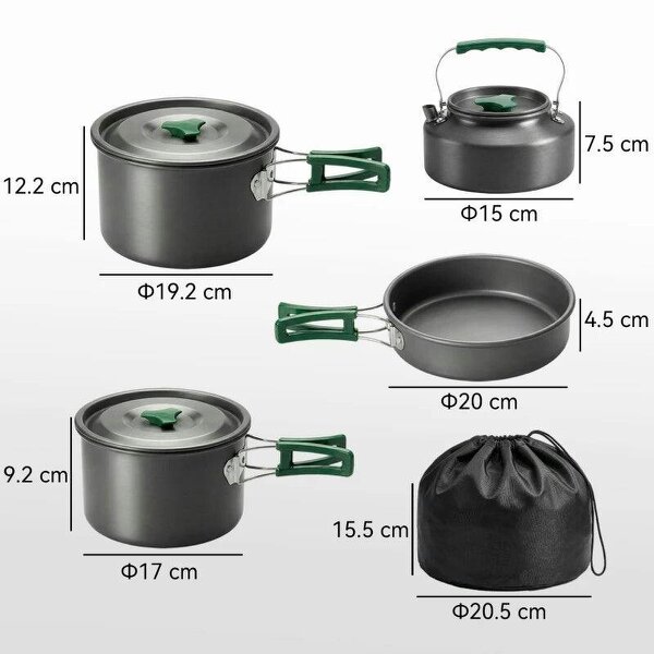 Camping Cookware Set for 4-5 People, Lightweight Aluminium Camping Cooking Kit with Anti-Scald Handles, Grey