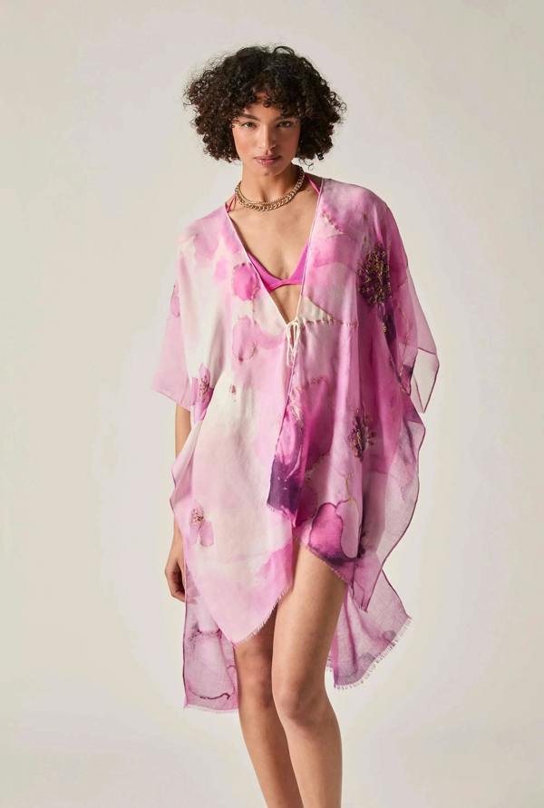 James Lakeland Pink Watercolour Floral Kaftan