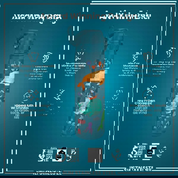 ION8 Leak Proof Slim Water Bottle, Stainless Steel, Whales, 600ml (20oz)