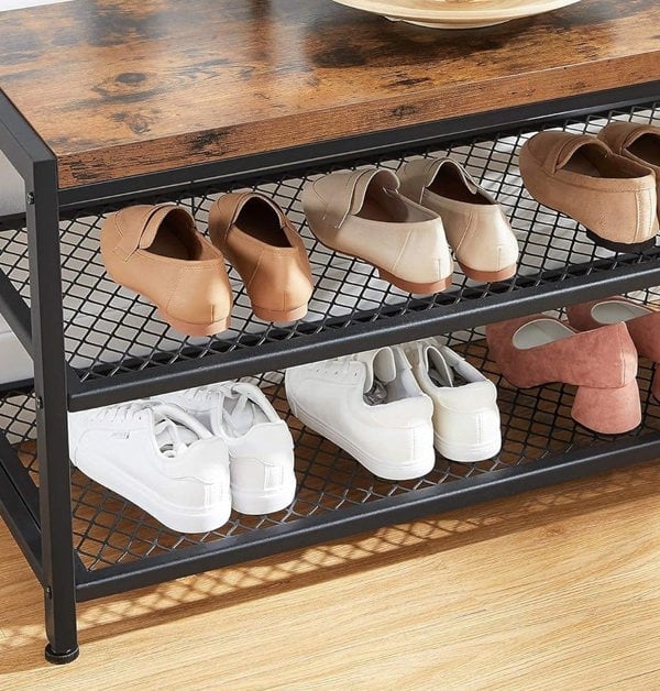 Modcraft Industrial Entryway Coat Rack with 12 Hooks and Bench