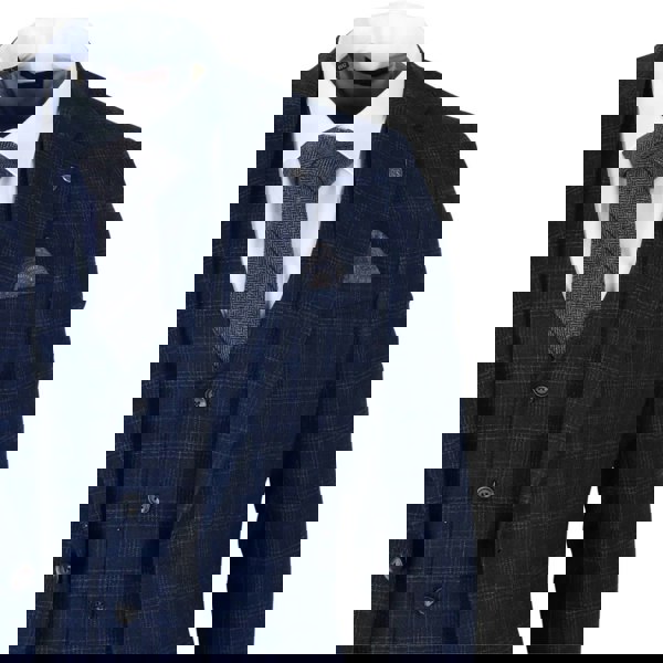 Robert Simon Marcos - Men's Navy Blue Plaid Check Slim Fit 3 Piece Suit