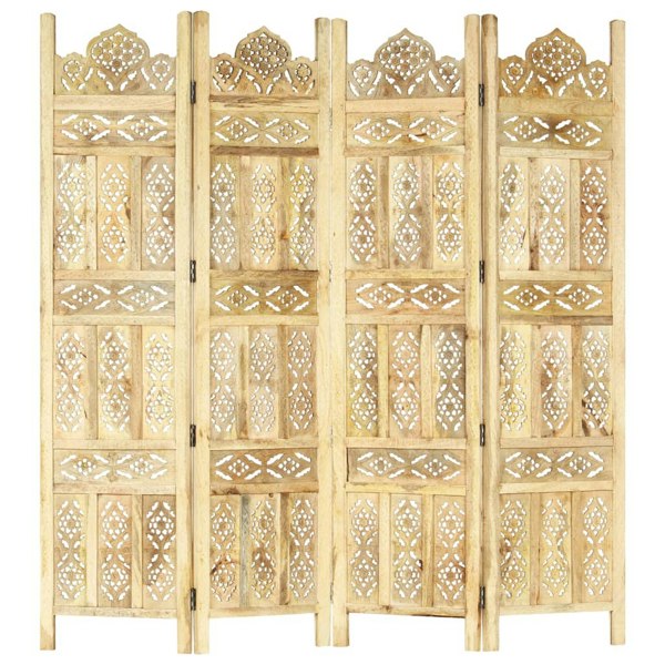 Berkfield Hand carved 4-Panel Room Divider 160x165 cm Solid Mango Wood