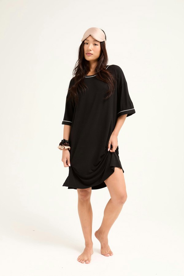 Bamboo Classic Tee Dress in Black - Wholesale - Nightgowns