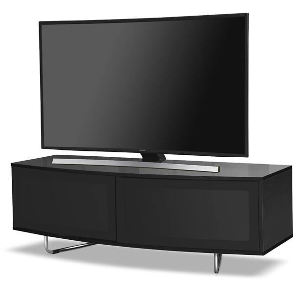 Homeology Caru Gloss Black Beam-Thru Remote Friendly Super-Contemporary"D" Shape Design 32"-65" LED/OLED/LCD TV Cabinet
