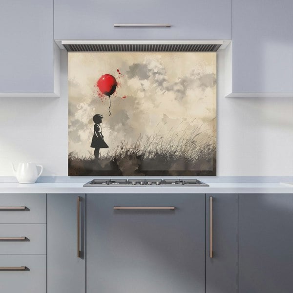 Warren Reed - Designer Dreamy Banksy-Inspired Girl with Red Balloon Kitchen Splashback