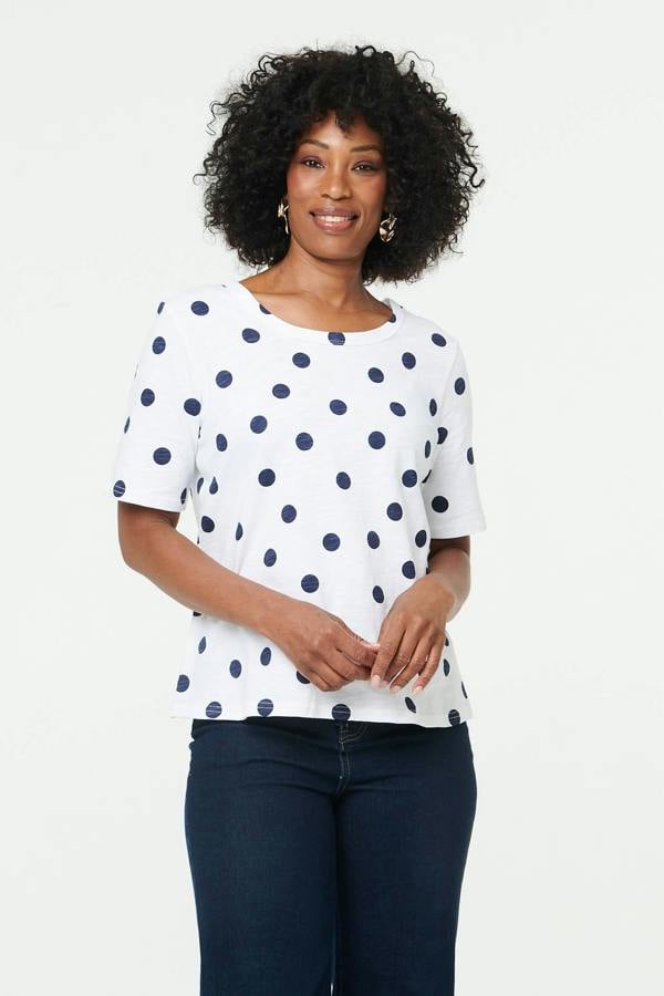 White | Polka Dot Short Sleeve Relaxed Top