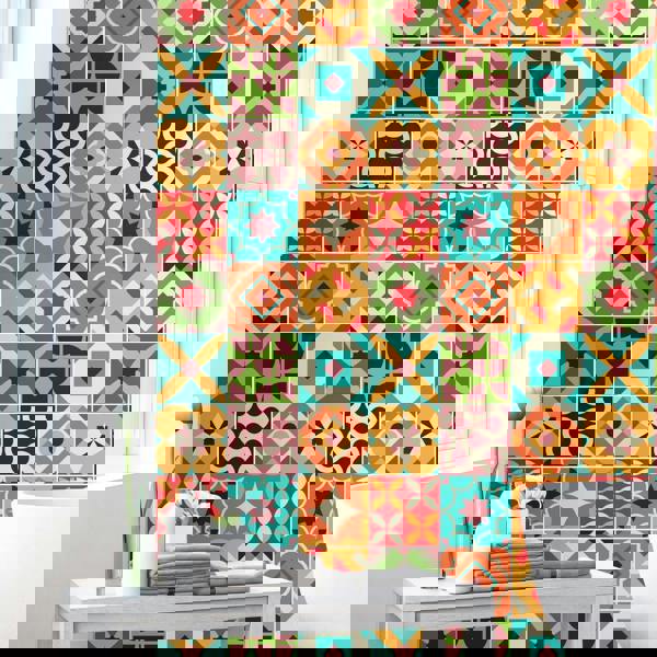 WT1549 - Ziggy Colourful Retro Wall Tile Sticker Set - 15 cm x 15 cm - 24 pcs