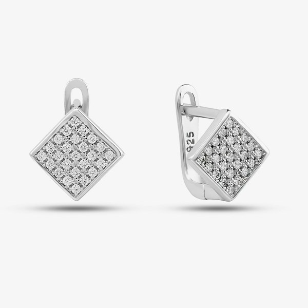 T. H. Baker Silver & Cubic Zirconia Pave Diamond-Shape Necklace & Earring Set SET16182