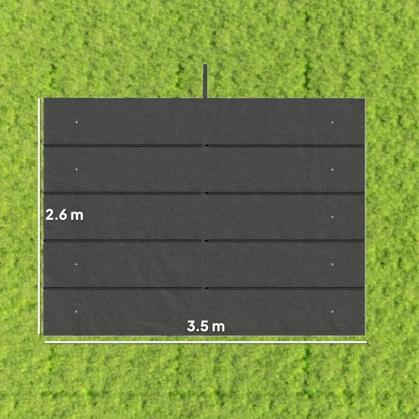 Dark grey pergola replacement canopy fabric with marked size 3.5 m by 2.6 m