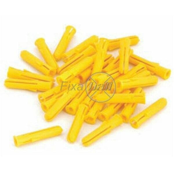 Fixaball Standard Rimmed Plastic Masonry Wall Plugs Yellow Red