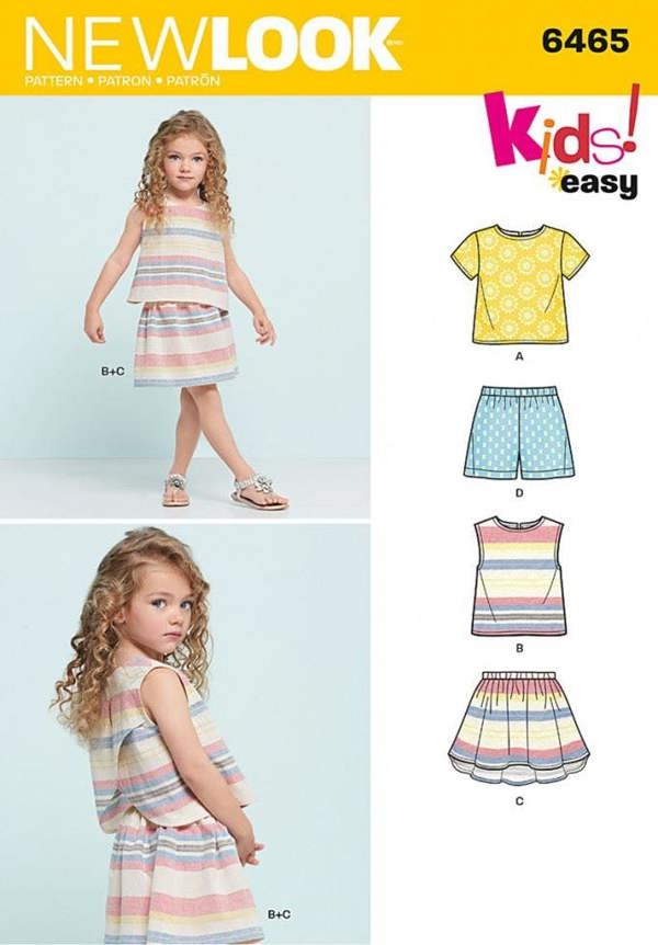 New Look Sewing Pattern 6465, Shorts, Skirts, Tops for Kids, A (3-4-5-6-7-8) - Easy
