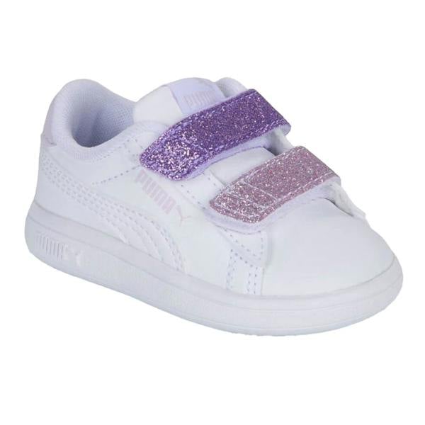 Puma Childrens/Kids Smash 3.0 Glitter Leather Trainers - White/Pink - 