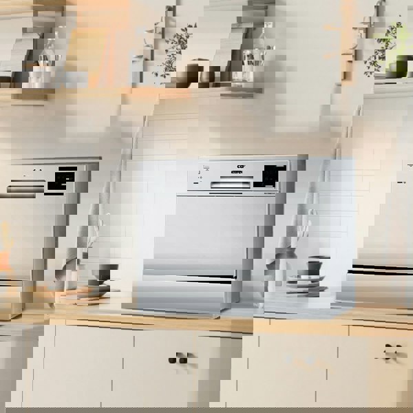 COMFEE 6.5L White/Silver Compact Countertop Dishwasher with LED Display and 6 Place Settings Living and Home Sliver