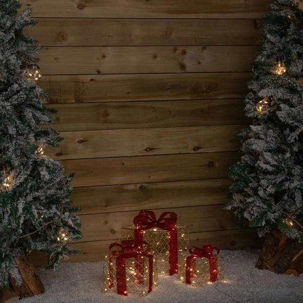 Samuel Alexander Set of 3 Gold Light Up Christmas Parcel Decorations with 90 Warm White LEDs