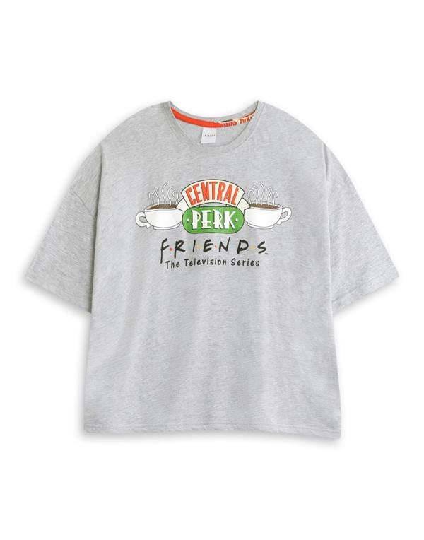Friends Womens Grey Logo Short Sleeve Long Leg Pyjama Set