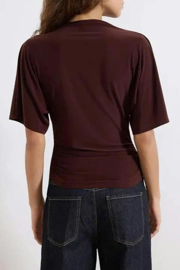 WOVCOR Boat Neck Batwing Sleeve Stretchy Knit Blouse