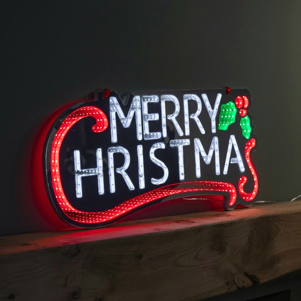 Samuel Alexander 60cm Light up Hanging Merry Christmas Infinity Mirror Decoration with LEDs