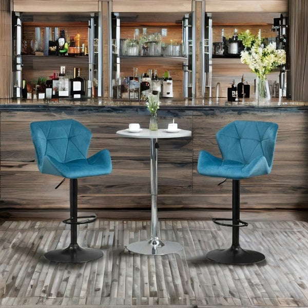 Rafaelo Mobilia Set Of 2 Adjustable Height Retro Blue Bar Stools