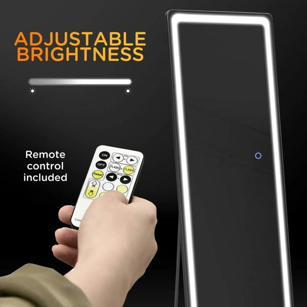 LED mirror with adjustable brightness, black frame and remote control included