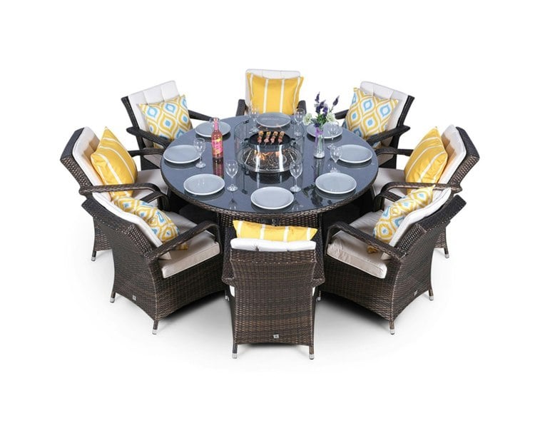 Giardino Arizona Fire Pit 8 Seater Round Rattan Dining Set