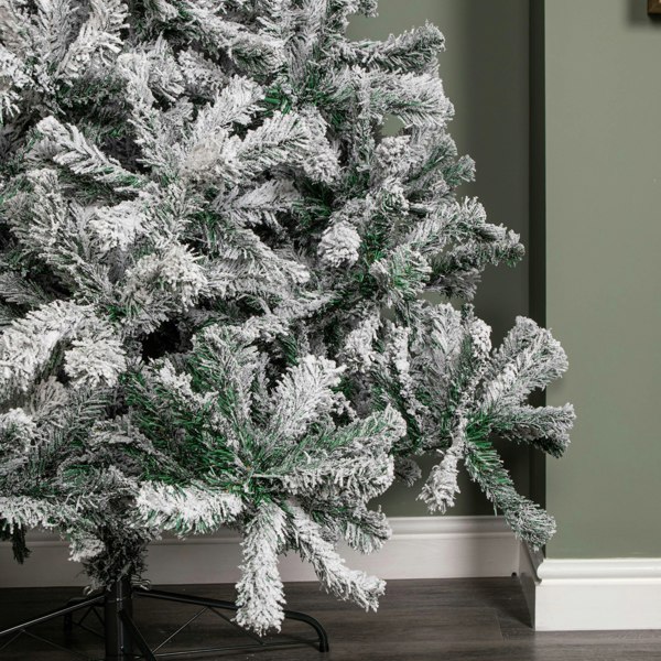 Samuel Alexander 8ft (2.4m) Snow Flocked Artificial Christmas Tree with Green Metal Stand and 1017 Tips