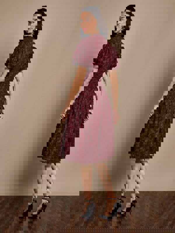 GWD Gerri Jacquard Burgundy Midi Dress