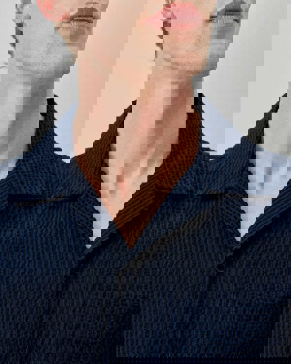 Oliver Sweeney Ravenshead Mens Cotton Seersucker Short Sleeved Shirt - Midnight Stripe