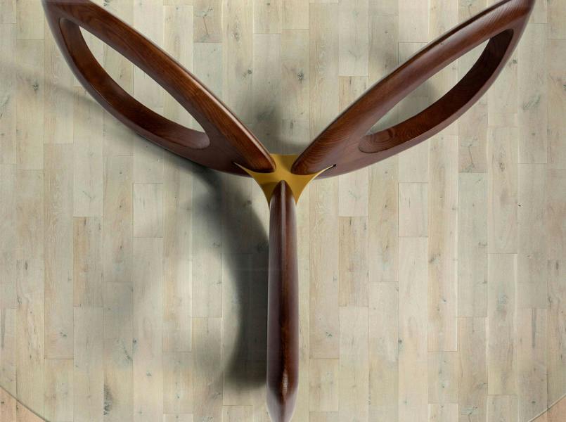Angel Cerdá Round Tempered Glass and Walnut Coffee Table 2053