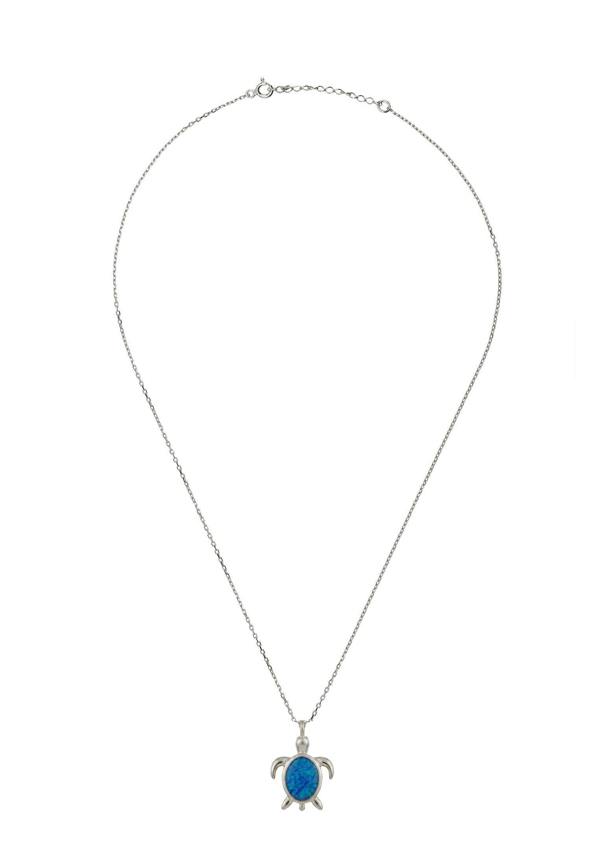 Latelita Sea Turtle Blue Opal Pendant Necklace Silver