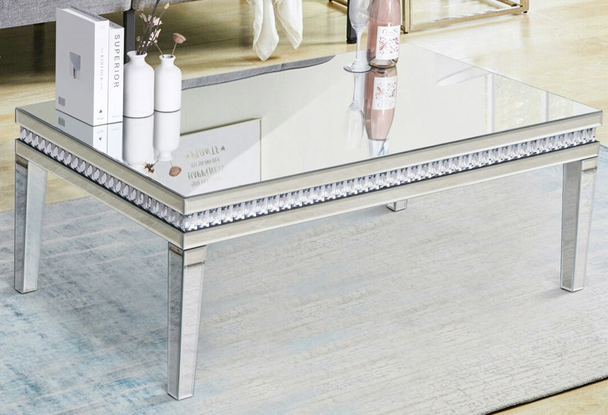 Comfy Living Mirrored Coffee Table with Crystal Detail Living Room Furniture