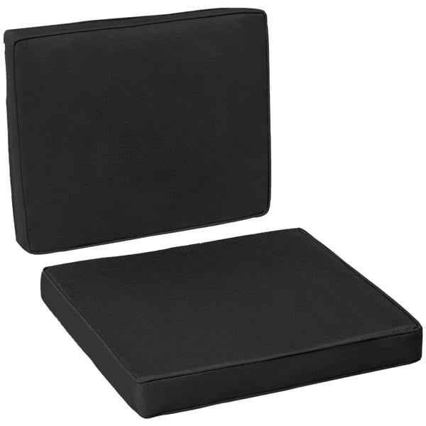 Black seat cushion and back pad set, rectangular padded sofa chair cushions with edges