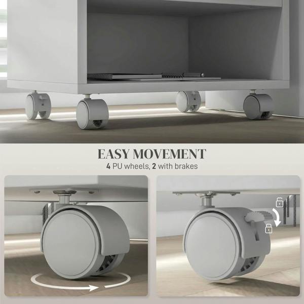 White cabinet base with 4 PU caster wheels, two with brakes