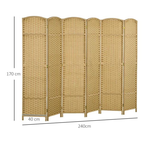 6-panel room divider privacy screen, natural woven panels with overall size view