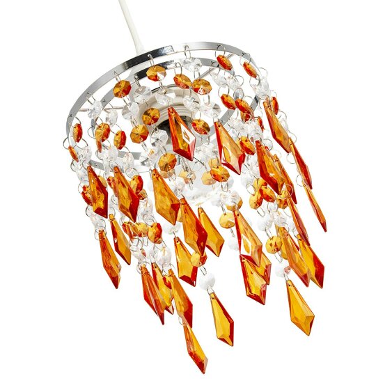 Happy Homewares Modern Waterfall Pendant Shade with Clear and Orange Acrylic Drops