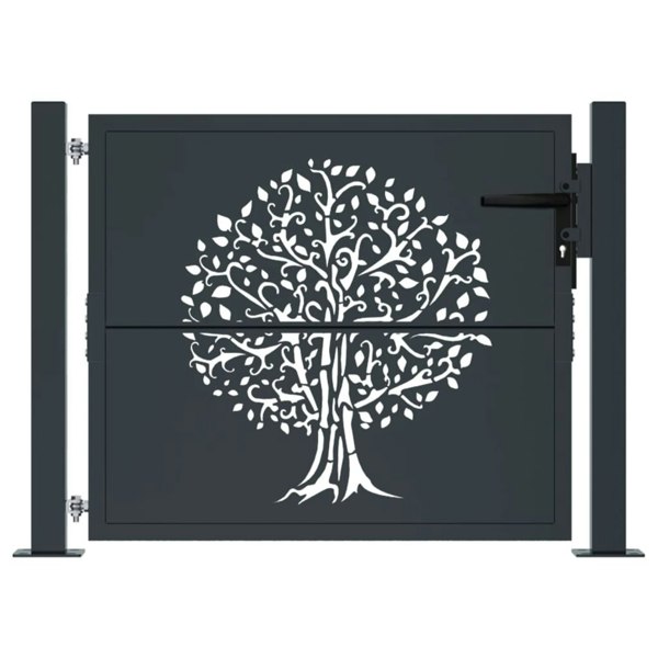 Berkfield Garden Gate Anthracite 105x105 cm Steel Tree Design
