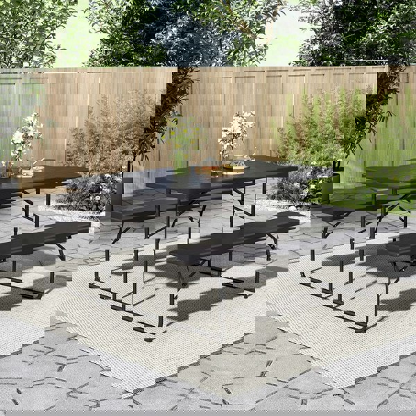 180cm Foldable Picnic Table and Bench Set with Parasol Hole Black/White Living and Home