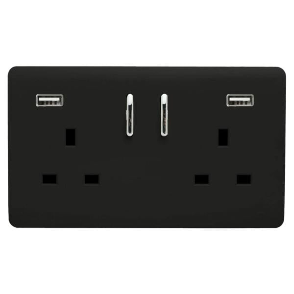 Trendi Switch 2 Gang USB 3100mA Plug Socket in Piano Black