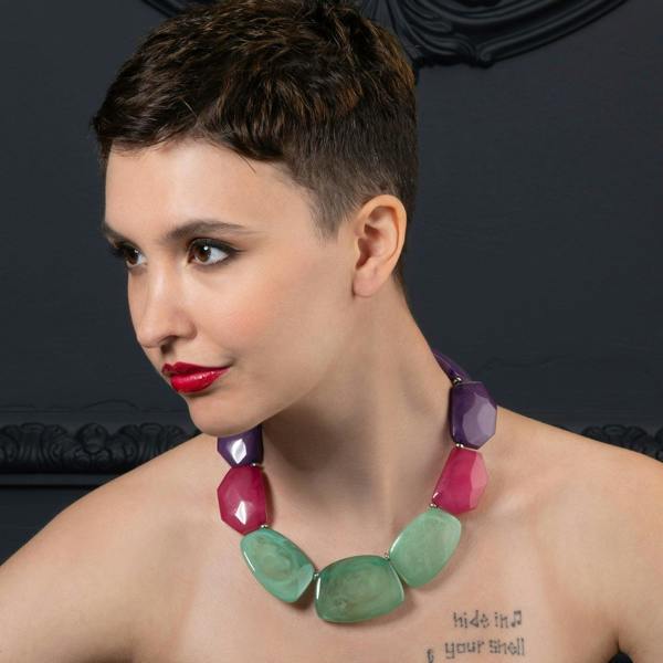 Chunky Green, Pink and Purple Statement Necklace for Women - namana.london