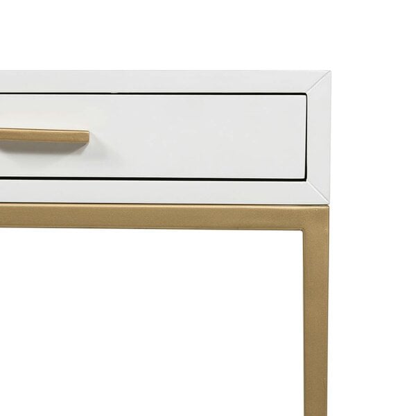 Wyld Haus Ravenna White Gloss and Gold Bedside Table with Drawer