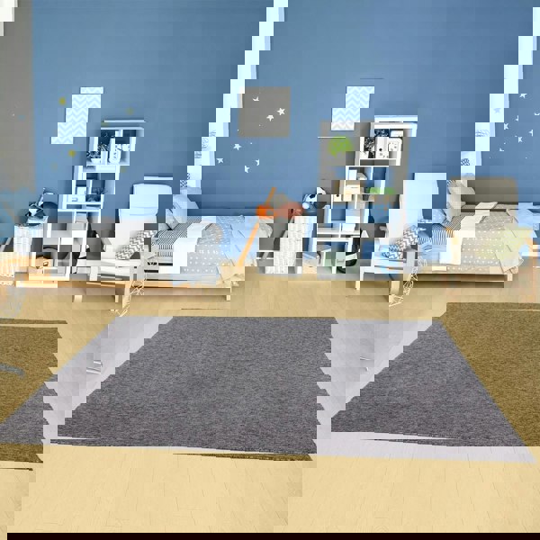  Grey Low Pile Area Rug Plain Design