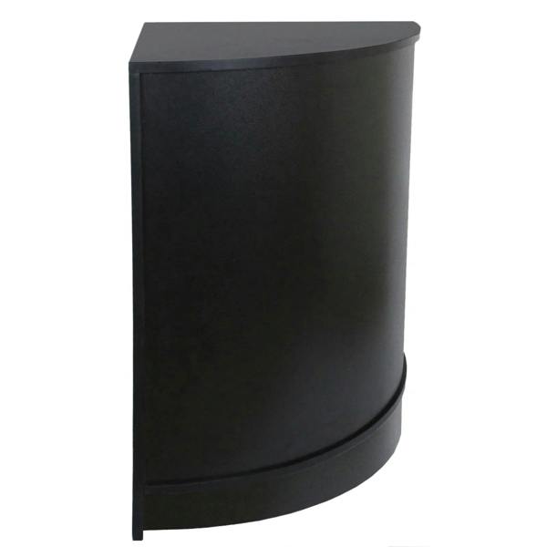 Sleek black retail shop corner counter CM60 with a smooth finish and curved design, perfect for maximizing space in stores