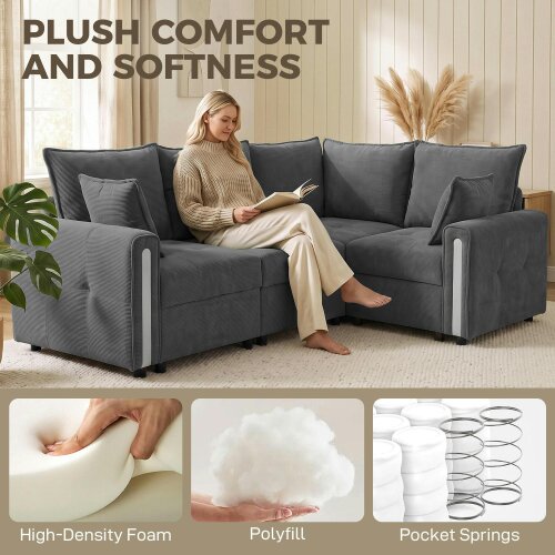 HOMCOM 228cm L Shaped Sofa 3-Seater Sectional Sofa with Storage, Dark Grey