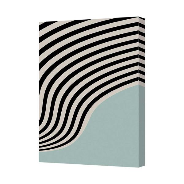 Benjamin Tate Design Abstract Wave Stripes Canvas Art Print With Black Curves And Teal Base