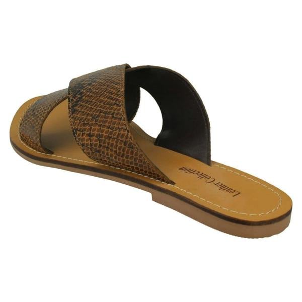 Leather Collection Ladies Leather Collection Flat Cross Over Mules F00236