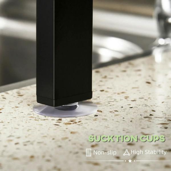 Black rack foot with suction cup base for secure, non-slip stability