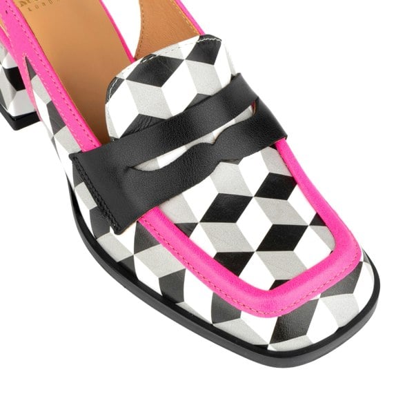 Embassy London Diana - White Cubics - Women's 2.4 inch block heel square toe leather sling backs
