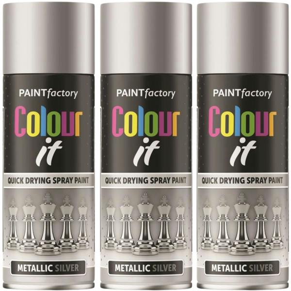 Paint Factory 3X  Silver Metallic Spray Paint 400ml