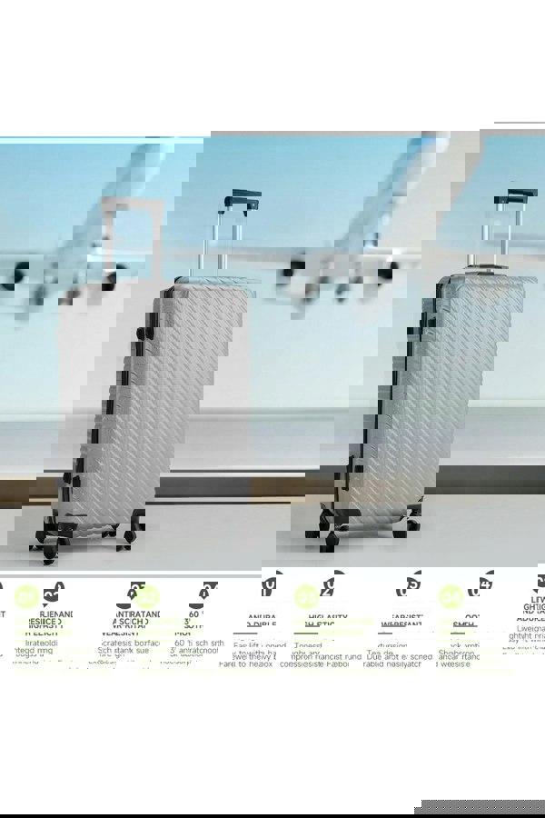 Living and Home Set of 3 Lightweight Hardside Travel Suitcase with Spinner Wheels - Silver