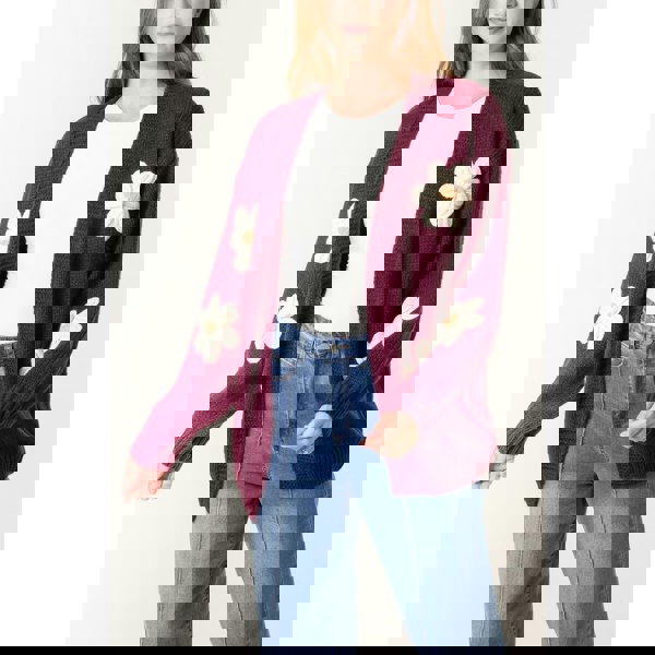 Blue Vanilla Daisy Large Flower Cardigan - Berry