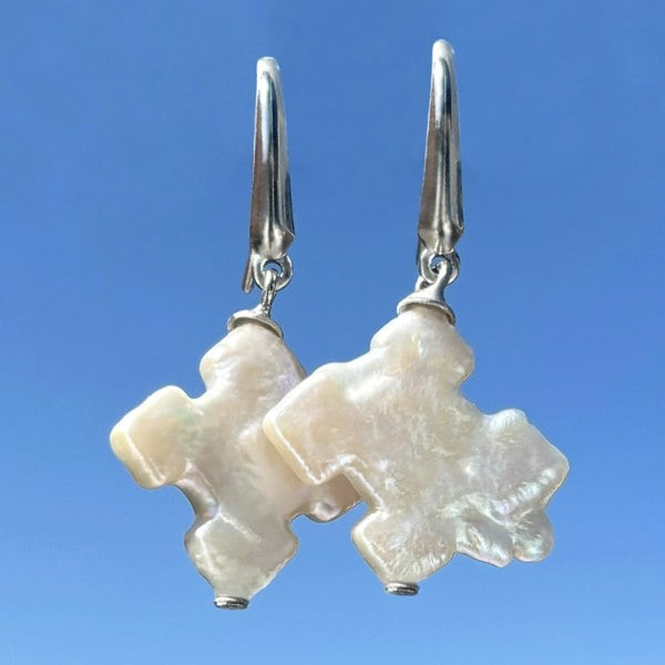 Baroque pearl puzzle earrings in sterling silver handcrafted by LENAE London, unique and modern.